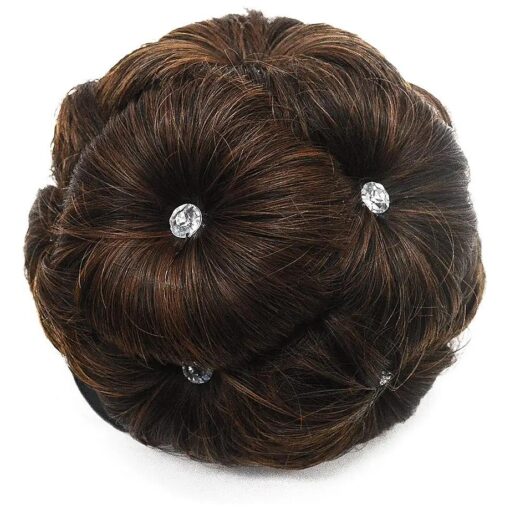 Clip in Hair Bun for Women Hair Updo Hairpiece with Rhinestone - Light Brown Mixed