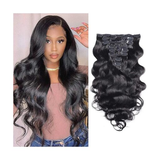 Clip in Human Hair Extensions 100 % Unprocessed Brazilian Virgin Hair Double Weft Long 8 Pieces/Lot 125g with 16 Clips ( 16", Body Wave )