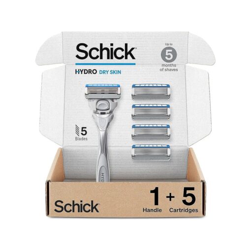 Schick Hydro Dry Skin Razor, 1 Razor Handle and 5 Cartridges | Razors for Men, 5 Blade Razor Men, Mens Razors for Shaving, Razor Blades for Men, 1 Handle with 5 Razor Blades Refills