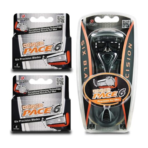 Dorco Pace 6 - Six Blade Razor Blade System - Value Pack ( 10 Pack + 1 Handle )