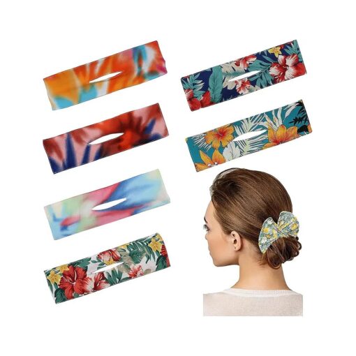 6Pcs French Twist Deft Bun Hair Bun Maker for Women, Cloth Magic Clip Hairstyle Bun Shaper DIY Hair Ties Reusable Bun for Hair ( Tie Dye Flower E )