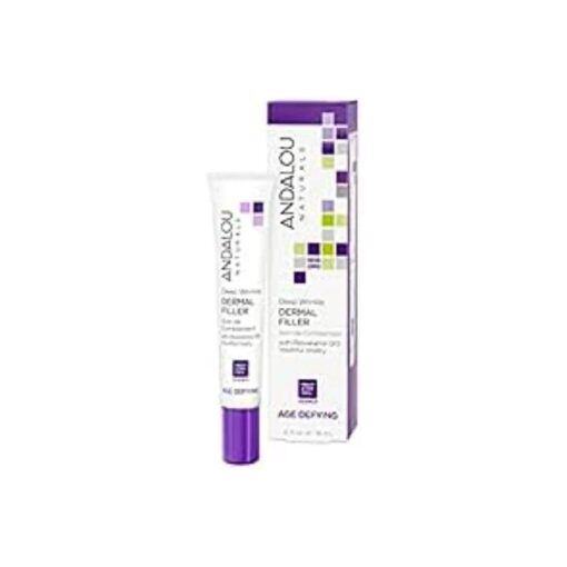 Andalou Naturals Deep Wrinkle Dermal Filler, Anti Aging Face Moisturizer, Anti Wrinkle Face Cream with Aloe Vera, Resveratrol & CoQ10, Targets Fine Lines & Wrinkles, Cruelty Free, 0.6 Fl Oz