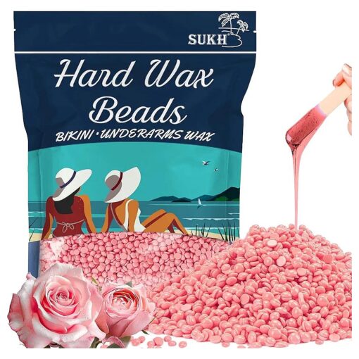 Sukh 430g Hard Wax Beads for Hair-Removal - Pink Hard Wax Beans Hot Wax Beads Hair Removal Wax Hard Wax Melts Brazilian Bikini Wax for Face, Body, Legs Underarms, Back and Chest