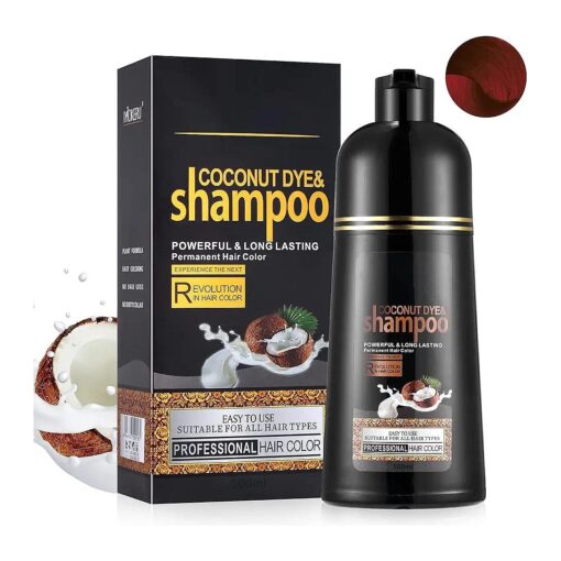 Wine Red Hair Dye Shampoo 3 in 1 Coconut Hair Color Shampoo for Men Women Gray Hair Coverage - Herbal Brown Shampoo Colors in 15 Minutes, Natural Long Lasting Brown Hair Dye 16.9 Fl Oz ( Wine red )