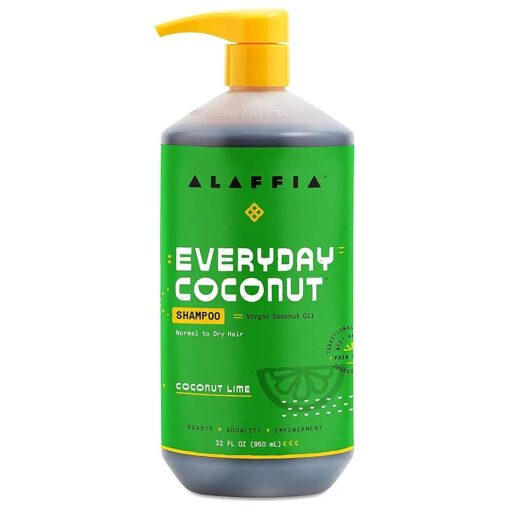 Alaffia EveryDay Coconut Shampoo, Hydrating and Deep Cleansing for Normal to Dry Hair, Made with Fair Trade Coconut Oil and Ginger, Cruelty Free, No Parabens, Vegan, Coconut Lime 32 Fl Oz