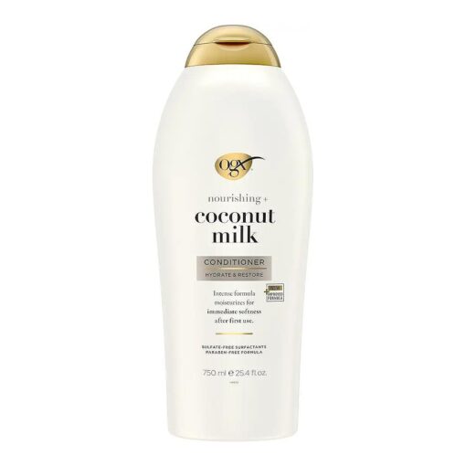 OGX Nourishing + Coconut Milk Conditioner, Hydrating & Restoring Conditioner Moisturizes for Soft Hair After the First Use, Paraben-Free, Sulfate-Free Surfactants, 25.4 fl, oz