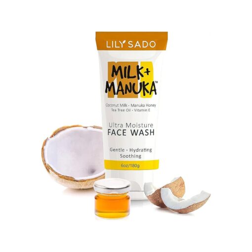 LILY SADO MILK+MANUKA Coconut Milk & Honey Cream Face Cleanser - Natural Ultra Moisturizing Facial Wash Cleanses, Balances, Soothes & Hydrates - Large 6oz