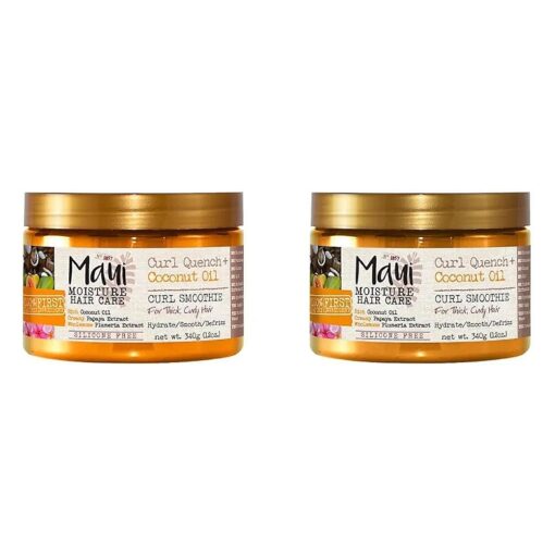 Maui Moisture Curl Quench + Coconut Oil Hydrating Curl Smoothie, Creamy Silicone-Free Styling Cream for Tight Curls, Braids, Twist-Outs & Wash & Go Styles, Vegan & Paraben-Free, 12 oz ( Pack of 2 )