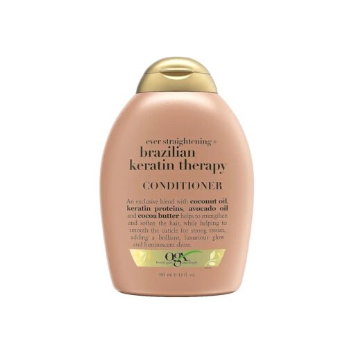 OGX Ever Straightening + Brazilian Keratin Therapy Hair-Smoothing Conditioner with Coconut Oil, Cocoa Butter & Avocado Oil, Paraben-Free, Sulfate-Free Surfactants, 13 Fl Oz