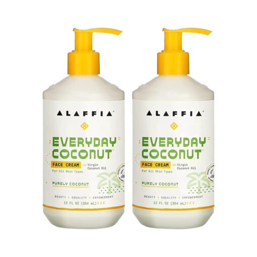 Alaffia Everyday Coconut Face Cream, Skin Care with Virgin Coconut Oil, Moisturizer for Firmness & Elasticity, Helps Reduce the Appearance of Lines & Wrinkles, Purely Coconut, 2 Pack - 12 Fl Oz Ea