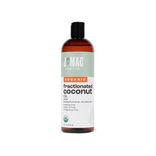 J MAC BOTANICALS, Organic Fractionated Coconut Oil ( 16 Oz, ) Carrier oil for diluting essential oils, leave in conditioner for dry damaged hair, skin, massage