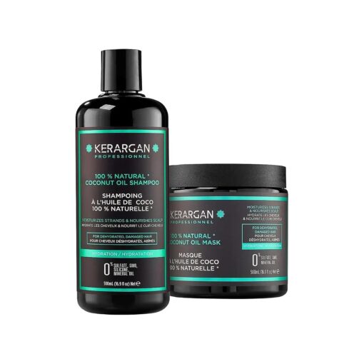 Kerargan - Moisturizing Shampoo & Hair Mask Duo with Coconut Oil for Dry and Damaged Hair - Nourishes & Revitalizes - Free of Sulfates, GMOs, Silicones, Mineral Oils - 2x16.9 Fl oz