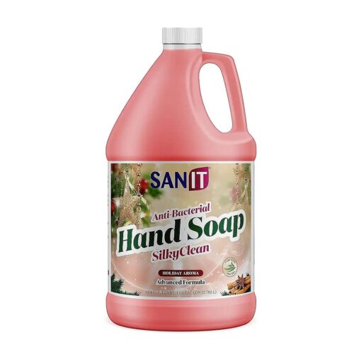 Sanit Silky Clean Antibacterial Liquid Hand Soap Refill - Advanced Formula with Coconut Oil and Aloe Vera - All Natural Moisturizing Hand Wash - Made in USA, Holiday Aroma, 1 Gallon