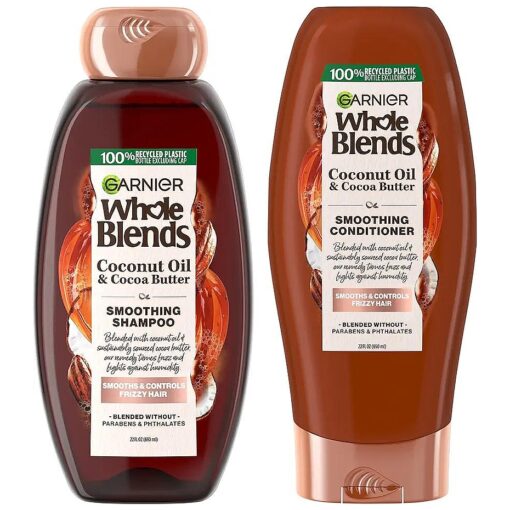 Garnier Whole Blends Coconut Oil & Cocoa Butter Smoothing Shampoo and Conditioner Set for Frizzy Hair, 22 Fl Oz ( 2 Items ), 1 Kit ( Packaging May Vary )