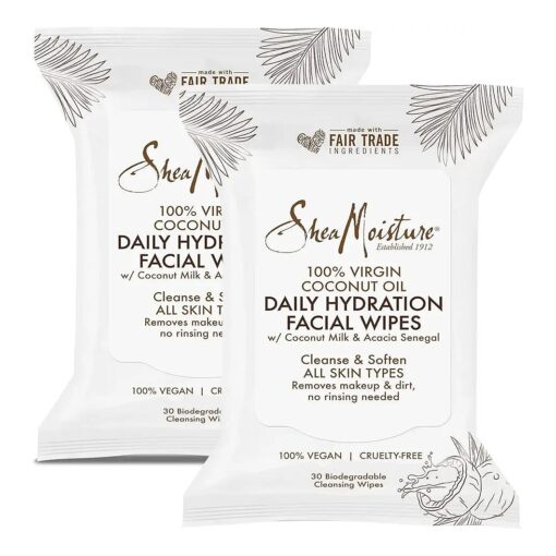 Shea Moisture 100 Percent Virgin Coconut Oil Daily Hydration Face Wipes, Coconut Milk Makeup Remover Wipes, Acacia Senegal Facial Wipes, Unisex Face Cleansing Wipes, 30 Count ( Pack of 2 )