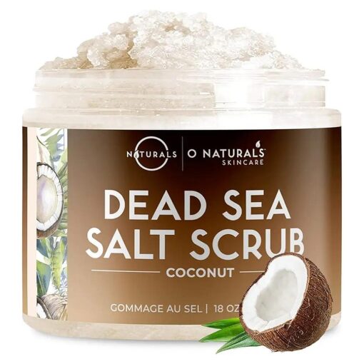 Exfoliating Coconut Oil Dead Sea Salt Deep-Cleansing Face & Body Scrub, Anti-Cellulite Tones Helps Oily Skin, Acne, Ingrown Hairs & Dead Skin Remover, Essential Oils, Sweet Almond 18oz