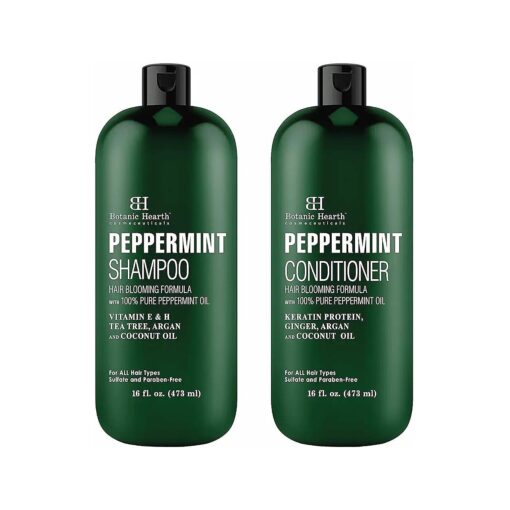 BOTANIC HEARTH Peppermint Oil Shampoo and Conditioner Set - Hair Blooming Formula with Keratin - Fights Hair Loss & Thinning, Promotes Hair Growth-Sulfate Free for Men and Women - 16 fl oz x 2