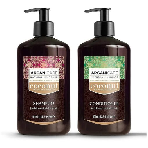 Arganicare Natural Coconut Shampoo and Conditioner Set for Dry and Frizzy Hair - Deep Conditioning Treatment Enriched with Organic Argan Oil & Shea Moisture for Dull and Frizzy Hair Repair | 27 Fl Oz