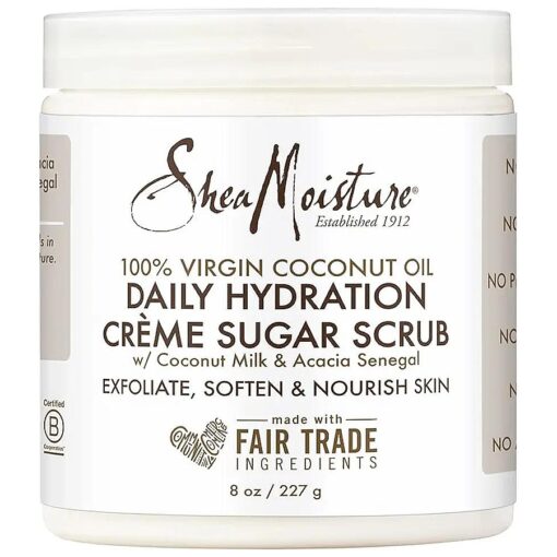 SheaMoisture Daily Hydration Creme Sugar Scrub Care for Dry Skin 100 % Virgin Coconut Oil Acacia Senegal Exfoliating Scrub, Coffee, 8 Oz