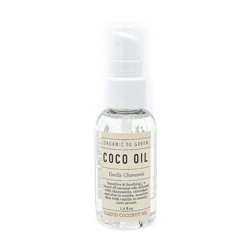 Organic To Green Coco Oil | Liquid Coconut Oil Infused with Essential Oils | Makeup Remover, Cleansing Oil, and Moisturizer with Natural Anti Aging Properties | Vanilla Chamomile 1.8 Fl Oz