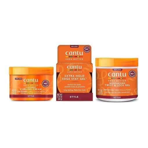 Cantu Hair Treatment Kit with Coconut Curling Cream, Edge Stay Gel, and Twist & Lock Gel with Shea Butter for Natural Hair ( Packaging May Vary )