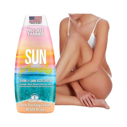 Sun Proverbs, Tanning Bed Lotion, Dark Tan Accelerator, Outdoor Indoor Tanning Lotion without Bronzer, No DHA White Tanning Lotion, Natural Bronzing Coconut Sun Kissed Lotion, by Elegant Sun