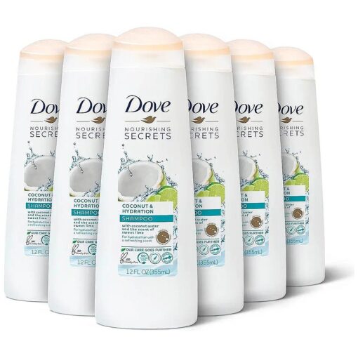 Dove Nourishing Secrets Hydrating Shampoo Coconut and Hydration 6 Count for Daily Use Dry Hair Shampoo With Refreshing Lime Scent 12 oz