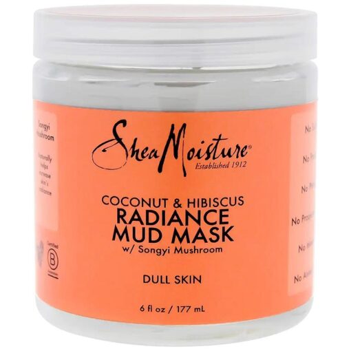 Shea Moisture Coconut & Hibiscus Radiance Mud Mask for Unisex, Dull Skin, 6 Ounce