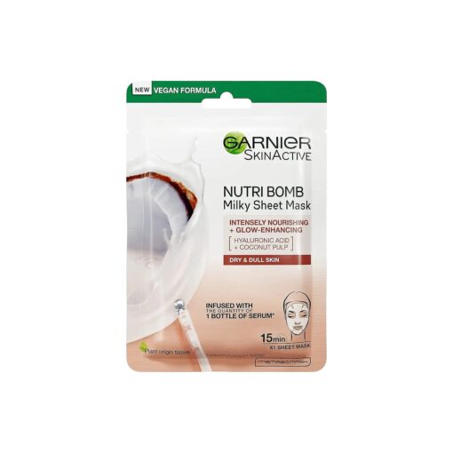 Garnier Nutri Bomb Milky Face Sheet Mask Coconut and Hyaluronic Acid for Hydrated Glowing Skin 28 g