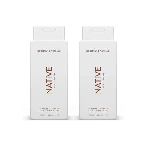 Native Body Wash Contains Naturally Derived Ingredients | For Women & Men, Sulfate, Paraben, & Dye Free Leaving Skin Soft and Hydrated | Coconut & Vanilla 18 oz - 2 Pk