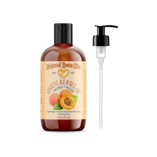 Natural Born Oils Apricot Kernel Oil, 16oz, 100 % Pure and Natural, Cold-pressed, Organic Moisturizer Ideal for All Skin Types