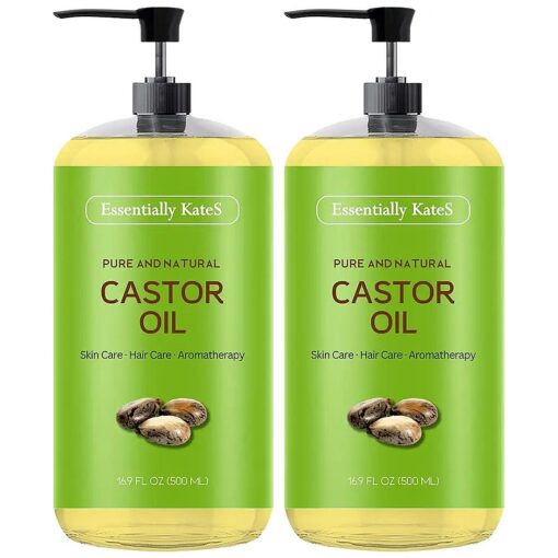 Castor Oil 33.8 Fl Oz - Pack of 2 x 16.9 Fl Oz - 100 % Pure and Natural and Cold Pressed - Hair Care and Skin Care - Hexane Free