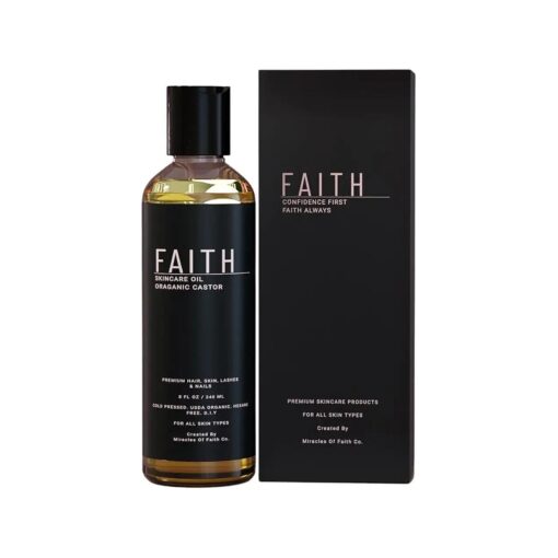 Faith Co. USDA Castor Oil Organic Cold Pressed Hexane Free For Hair, Body & Face - 100 % Pure - Healthy Hair, Lashes, Brows - Vegan, Hair & Eyelash Serum Oil 240ml