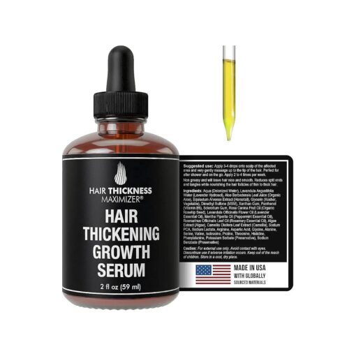 Hair Growth Serum + Lash Serum For Hair Thickening + Moisturizing, Vegan Hair Growth Oil for Eyelash and Scalp Treatment For Women, Men with Dry, Frizzy, Weak Hair, Hair Loss, With Peppermint Oil 2oz