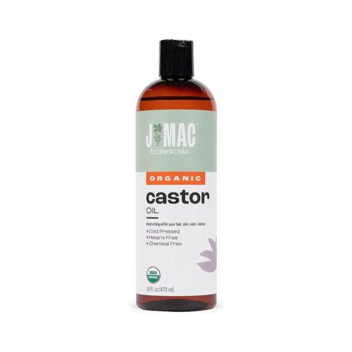 J MAC BOTANICALS Organic Castor Oil, Cold Pressed ( 16 oz plastic bottle ) BPA Free, Castor hexane free, for face, skin, eyelashes, Certified USDA Organic