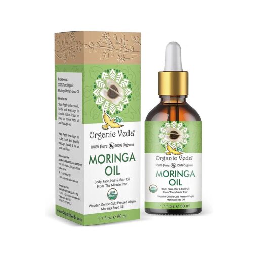 Organic Veda Moringa Oil - Pure Cold Pressed Organic Moringa Seed Oil - Natural Face Oil for Women, Moisturizing Hair Oil - Virgin Moringa Oleifera Oil for Skin, Body, Scalp Care & Nails - 1.7 fl.oz .