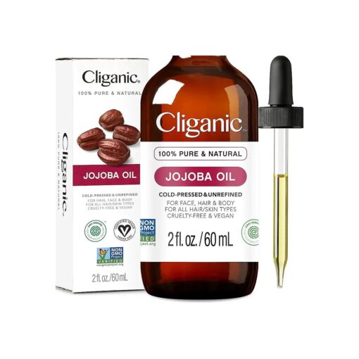 Cliganic Non-GMO Jojoba Oil for Skin, Hair & Face ( 2oz ) | 100 % Pure, Natural Cold Pressed Unrefined Hexane Free