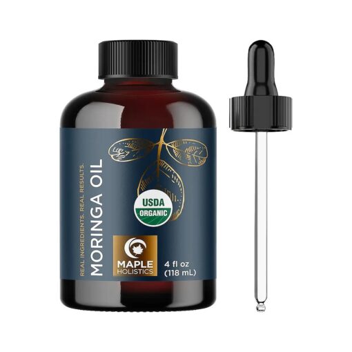 Organic Moringa Oil for Hair and Skin - Cold Pressed Virgin Unrefined Natural Pure USDA Organic Hair Oil for Dry Damaged Hair and Ultra Hydrating Face Oil - Carrier Oil for Essential Oils Mixing