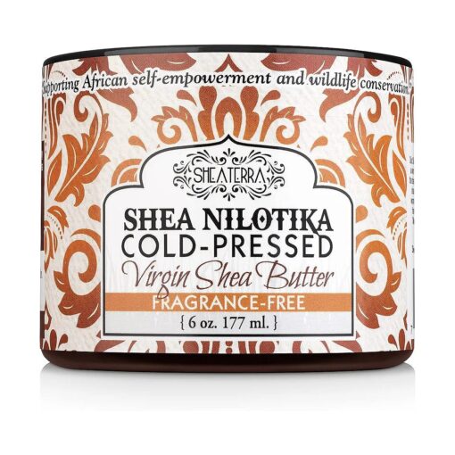 Shea Terra Organics 100 % Organic Cold-Pressed Virgin Shea Butter - Fragrance-Free | Natural Anti-Aging Daily Skin, Nails & Hair Cream to Soften Dry Skin, Reduce Wrinkles & Stretch Marks - 6 oz