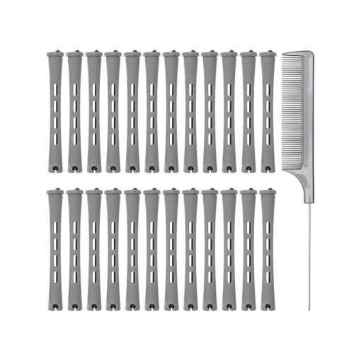 60PCS Hair Perm Rods Set Coolrunner Cold Wave Curlers Perming Rods Plastic Curler Perm Rods with Steel Pintail Comb, DIY Hair Curler Styling Tools for Hairdressing Hair ( 0.9cm, Blue ) ( 0.9CM ) ( Gray )