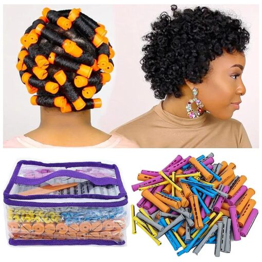 100pcs Perm Rods Set for Natural Hair Plastic Cold Wave Rods Hair Rollers Hair Curling Rods for Long Short Hair Perms Rods for Women Hair DIY Hairdressing Tools ( Orange+Purple+Gray+Blue+Yellow )