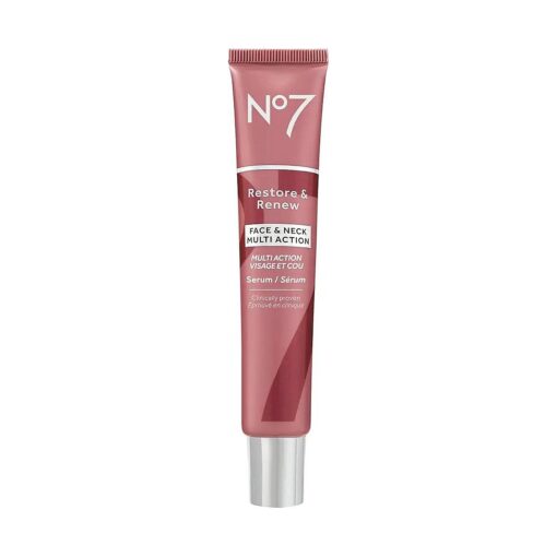 No7 Restore & Renew Multi-Action Face & Neck Serum - Anti Aging Serum for Deep Wrinkle Repair - Collagen Infused Face Serum with a Hydrating Blend of Hibiscus Peptides & Hyaluronic Acid ( 1.69 Fl Oz )