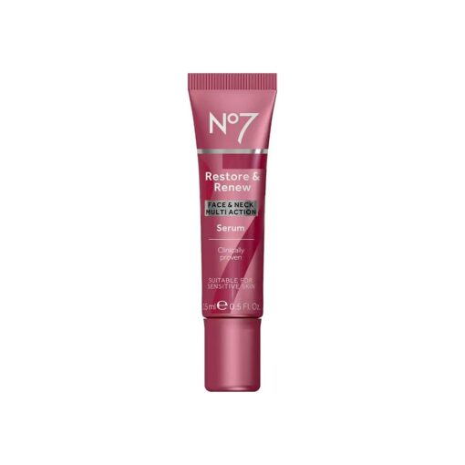 No7 Restore & Renew Multi-Action Face & Neck Serum - Anti Aging Serum for Deep Wrinkle Repair - Collagen Infused Face Serum with a Hydrating Blend of Hibiscus Peptides & Hyaluronic Acid ( 15ml )