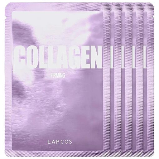 LAPCOS Collagen Sheet Mask, Firming Daily Face Mask with Collagen Peptides for Anti-Aging, Helps to Minimize Wrinkles, Restores Skin Elasticity & Firmness, Korean Beauty Favorite, 5-Pack