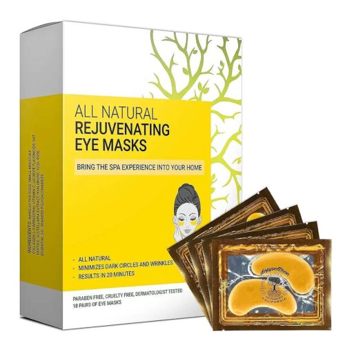 Under Eye Patches & Masks ( 18 Pairs ) - All Natural Anti Aging Treatment for Bags, Puffiness, Wrinkles, & Dark Circles - 24K Gold, Collagen, Hyaluronic Acid, Hydrogel - Formulated in San Francisco