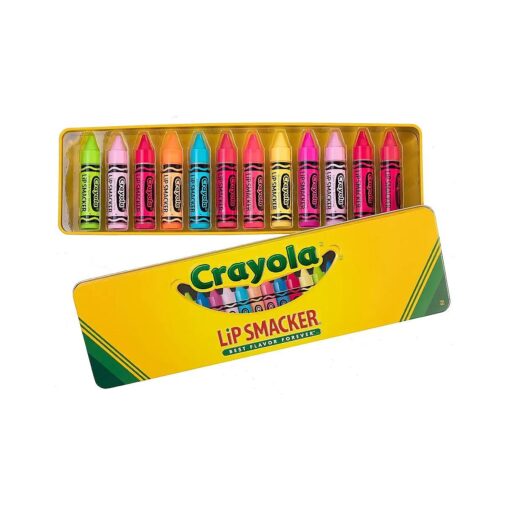 Lip Smacker Crayola Flavored Lip Balm Collectors Tin | Flavor Vault | Dry Lips | For Kids, Men, Women | Stocking Stuffer | Christmas Gift | Set of 12