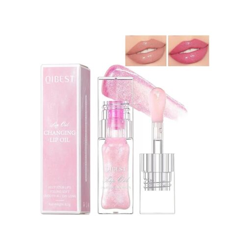 Color Changing Lip Oil, Magic Big Brush Color Changing Lip Oil, Moisturizing Lip Gloss, Long Lasting Lip Glow Oil, Nourishing Repairing & Non-sticky Primer Lip Tint ( Shimmery Pink )