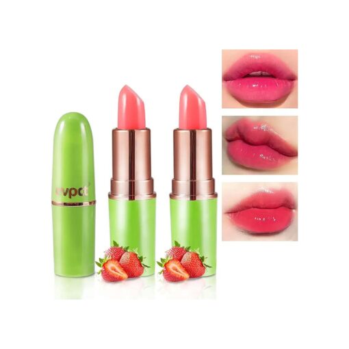 BINGBRUSH Color Changing Lipstick Queen, PH Mood Long Lasting Lip Gloss Korean Lip Balm Tinted Magic Makeup Moisturize Lipstick Set ( 2pcs Strawberry, 2 Count ( Pack of 1 ) )