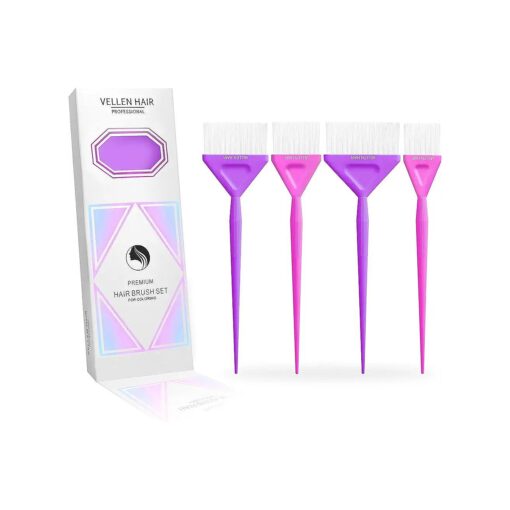 Vellen Hair Color Brush Set, 4 different sizes for smooth Application, Perfect for Hair coloring and Balayage, Reusable and Washable ( Purple/Pink )