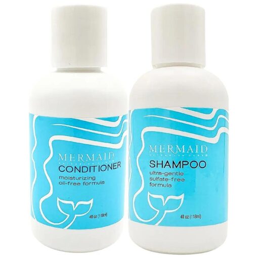 Mermaid Extension Hair Care Shampoo & Conditioner Starter Combo | Oil Free Gentle Moisturizing Salon Grade Hyrdrating Product Safe for Extensions | Color-Safe Vegan Formula | ( 2 pack, 3.4oz )